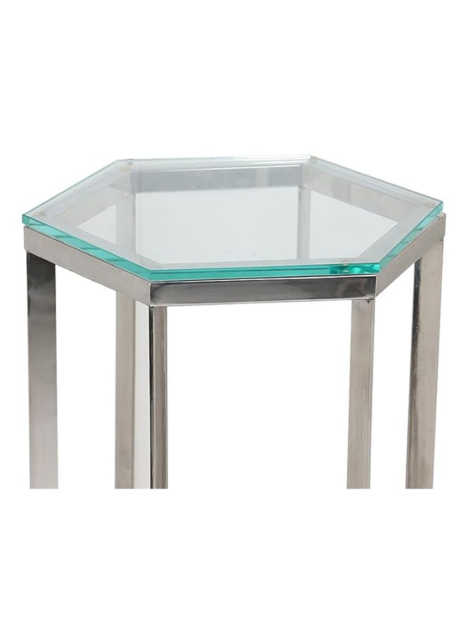 RIGID - Stainless Steel End Table with Glass Top  71x40x40cm - Image 1