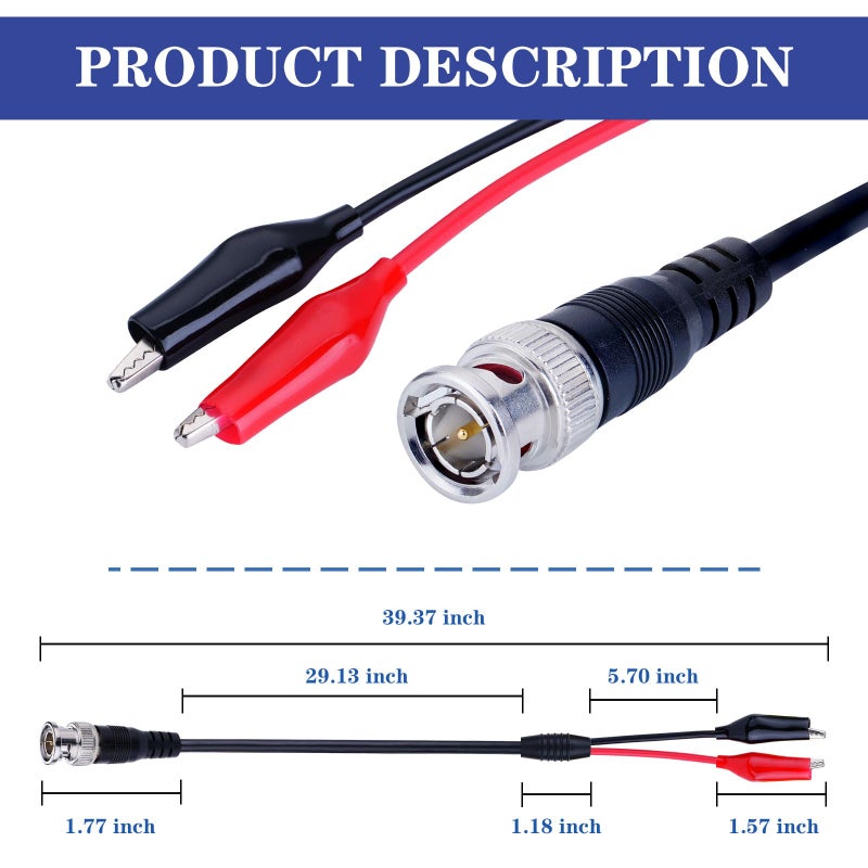 Glamorway Pack of 2 BNC Q9 to Double Alligator Clip Test Cable Probe Leads Oscilloscope Test - Image 3