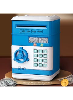 Children's Piggy Bank Creative Password Unlock Automatic Roll Money ATM Large Capacity Accessible Mini Safe Toy-Color:Password Deposit Box (blue)