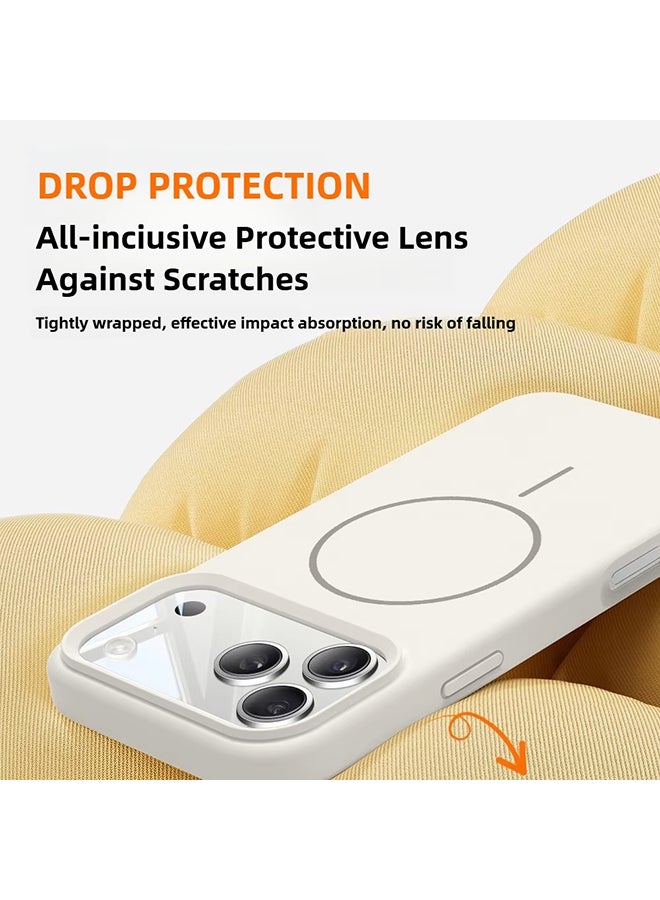 O Ozone Magnetic Silicone Case For iPhone 17 Pro Max |Compatible with MagSafe |Liquid Silicone Material Anti-Scratch Microfiber Lining Phone Cover with Camera Lens Protection - White - Image 2