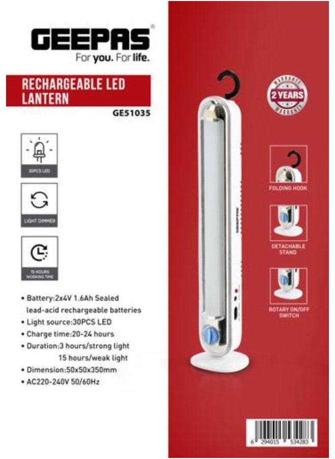 Rechargeable LED Lantern, Light Dimmer, 30pcs LED, GE51035