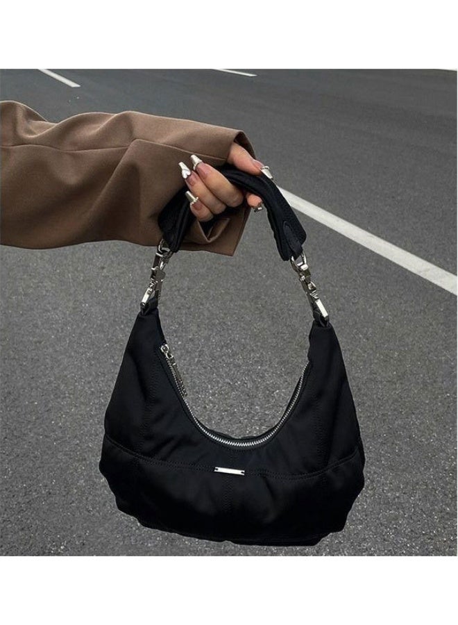Nylon Crescent Shoulder Bag for Women, 0.26 lbs Ultra-Lightweight Y2K Hobo Purse with Detachable Strap & Zipper Closure, Minimalist Everyday Handbag for Work, Travel & Casual Daily Wear - Image 5