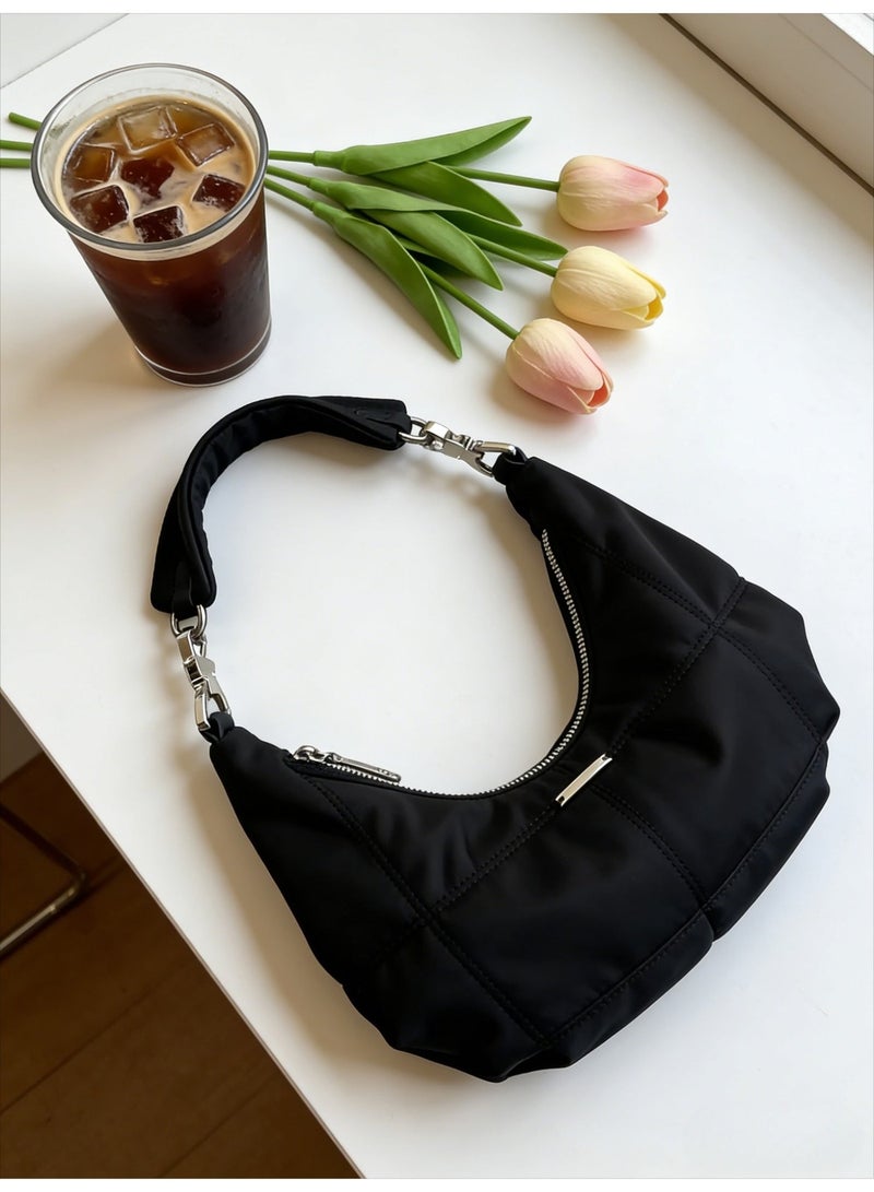 Nylon Crescent Shoulder Bag for Women, 0.26 lbs Ultra-Lightweight Y2K Hobo Purse with Detachable Strap & Zipper Closure, Minimalist Everyday Handbag for Work, Travel & Casual Daily Wear - Image 2
