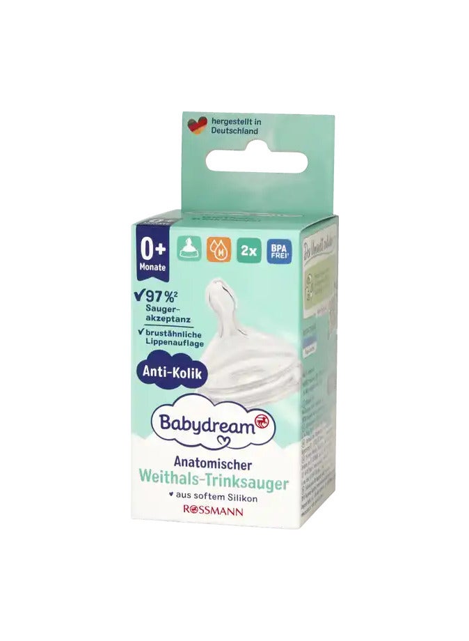 ROSSMANN German Brand, Wide Neck Baby Feeding Bottle Nipples, Size M (0+ Months), 2 Pieces – Natural Flow Silicone, Anti-Colic, Compatible with Babydream and NUK Bottles. - Image 2