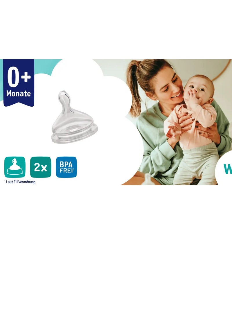 ROSSMANN German Brand, Wide Neck Baby Feeding Bottle Nipples, Size M (0+ Months), 2 Pieces – Natural Flow Silicone, Anti-Colic, Compatible with Babydream and NUK Bottles. - Image 4