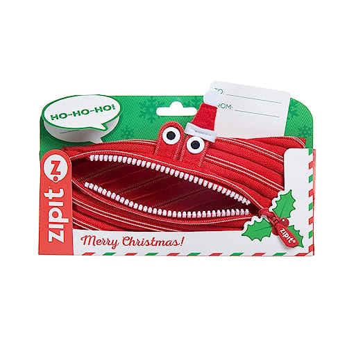ZIPIT Christmas Monster Pencil Case for Kids, Holiday Themed Gift for Kids, Pencil Bag for Boys & Girls, Red - Image 1
