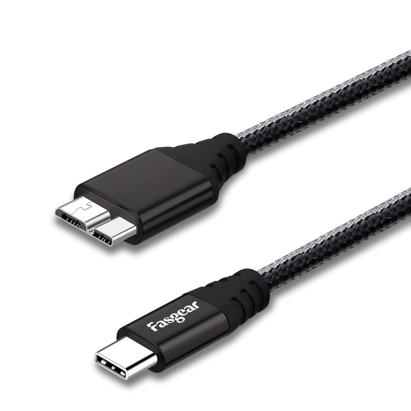 كابل Fasgear من النوع C إلى Micro B 3.0 (1 قدم، أسود) | كابل USB-C 3.1 إلى Micro-B للقرص الصلب الخارجي، متوافق مع جالاكسي S26، ماك بوك برو، آي باد إير، إلخ. - Image 1