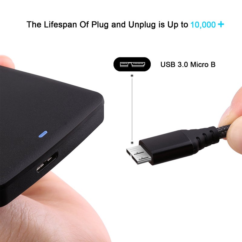 كابل Fasgear من النوع C إلى Micro B 3.0 (1 قدم، أسود) | كابل USB-C 3.1 إلى Micro-B للقرص الصلب الخارجي، متوافق مع جالاكسي S26، ماك بوك برو، آي باد إير، إلخ. - Image 2