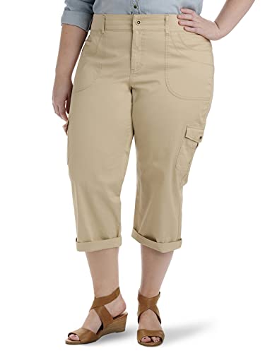 Lee Women's Plus Size Relaxed Fit Austyn Knit Waist Cargo Capri Pant, Café, 20 Plus - Image 1