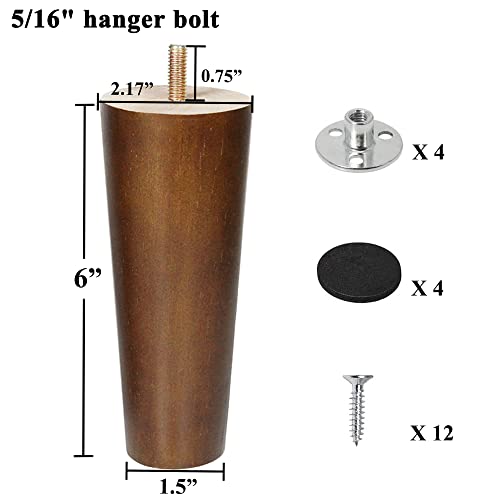 AORYVIC Furniture Legs Wood Sofa Legs Walnut Color Couch Replacement Legs for Cabinet Vanity Couch Chair Dresser Pack of 4 (6 inch) - Image 5