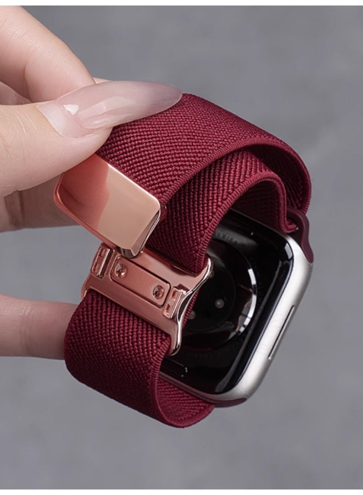 Suitable for Apple Watch iwatch S3/2/1【42mm】 Strap, Flat Nylon Braided Magnetic Sports Strap，Red - Image 4