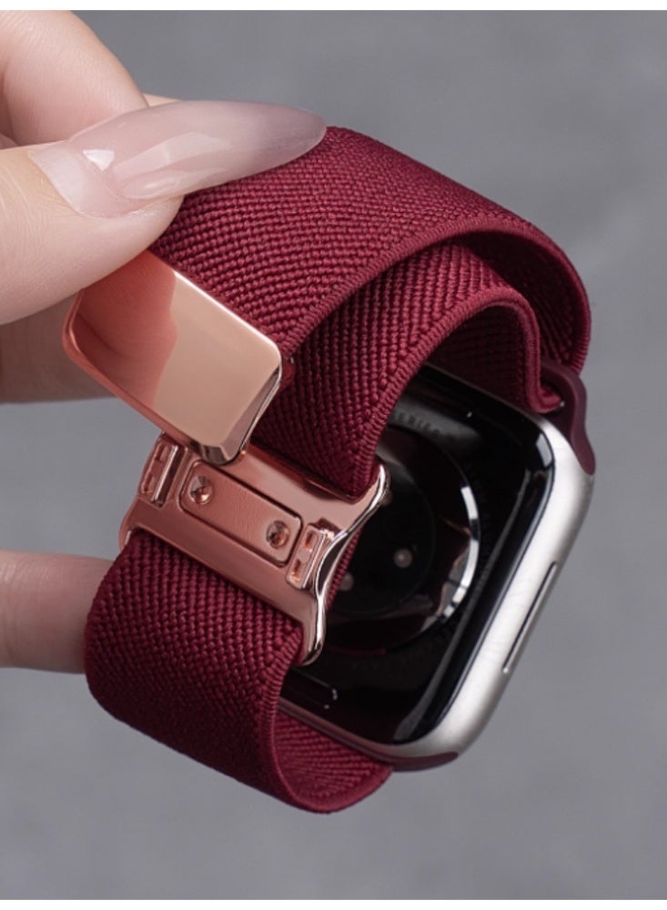 Suitable for Apple Watch iwatch S3/2/1【42mm】 Strap, Flat Nylon Braided Magnetic Sports Strap，Red - Image 1