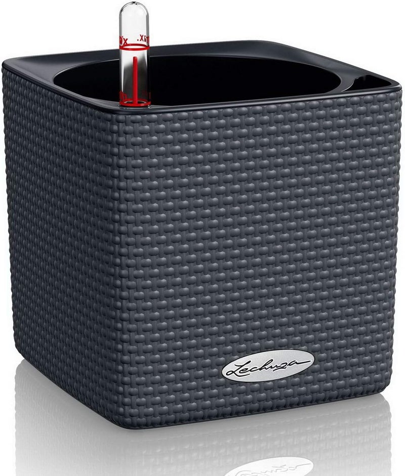 Lechuza 13384 Cube Color 14 Self-Watering Planter for Indoor and Outdoor Use, 6" x 6" x5", Slate - Image 1