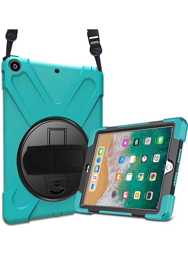 Procases Ipad 9.7 2018 2017 (6Th / 5Th Gen) Rugged Case With Hand Strap, Shockproof Heavy Duty Protective Case Cover, With 360 Degree Rotating Kickstand Shoulder Strap -Teal - Image 1