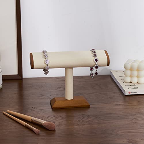 Oirlv Solid Wood T-Bar Watch Display Stand Jewelry Organizer Holder for Watch Bracelet Countertop Table Top Jewelry Tower(Creamy-white) - Image 2