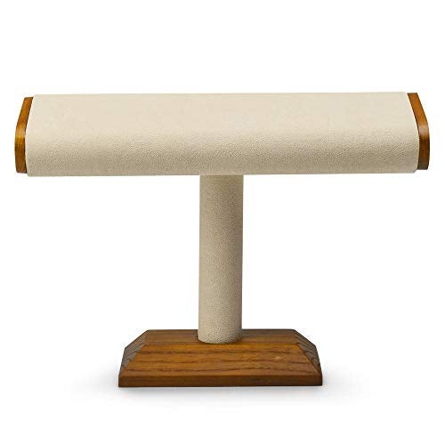 Oirlv Solid Wood T-Bar Watch Display Stand Jewelry Organizer Holder for Watch Bracelet Countertop Table Top Jewelry Tower(Creamy-white) - Image 1