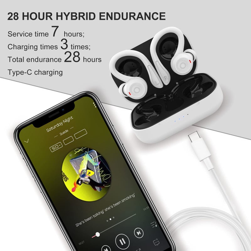 Loluka Over Ear Wireless Earbuds with Earhooks Running Bluetooth Earbuds with Ear Hook Waterproof Small Earphones in Ear Headphones Noise Cancelling Headset Android Ear Buds for Workout Sport Gym - Image 3