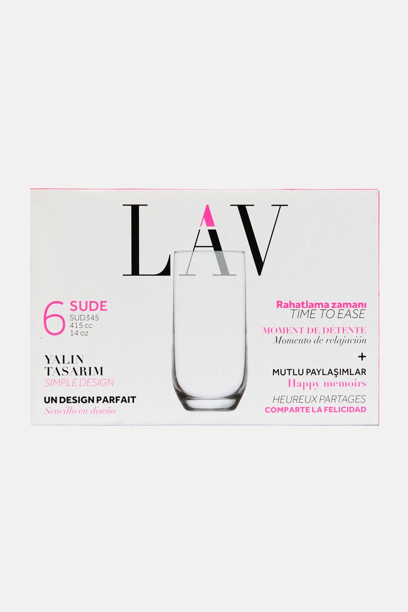 LAV 6 Pieces Highball Sude Glass, Transparent - Image 3
