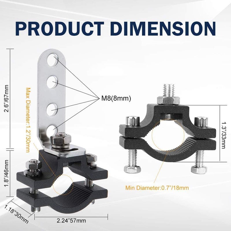 Chelhead Motorcycle 1.2 Inch Mount Brackets Bicycle Car Bull Bar Holder Clamp Samman Off Road Tube Clamps Mounting Brackets for LED Light bar Work Lights Lamps 2PCS (1.7CM-3CM) - Image 3
