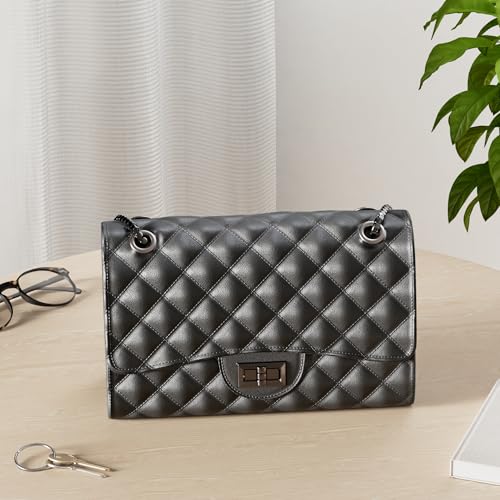 Gladdon Quilted Crossbody Purse for Women Trendy Ladies Shoulder Bag with Chain Designer Purses Black II - Image 2