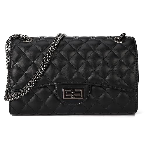 Gladdon Quilted Crossbody Purse for Women Trendy Ladies Shoulder Bag with Chain Designer Purses Black II - Image 1
