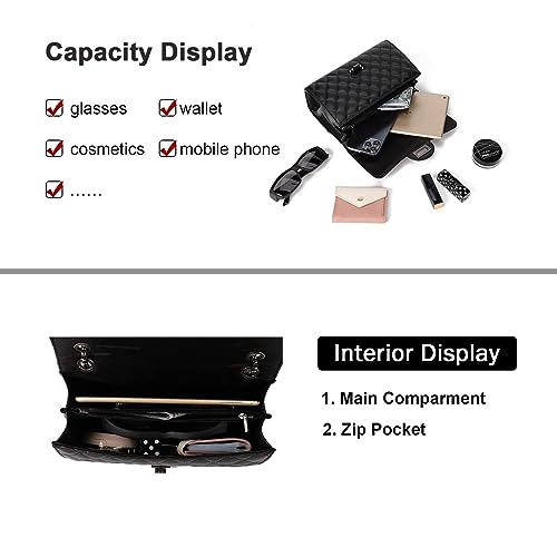 Gladdon Quilted Crossbody Purse for Women Trendy Ladies Shoulder Bag with Chain Designer Purses Black II - Image 5