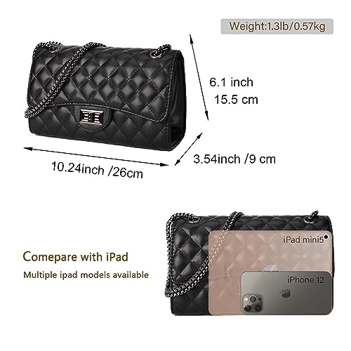 Gladdon Quilted Crossbody Purse for Women Trendy Ladies Shoulder Bag with Chain Designer Purses Black II - Image 4