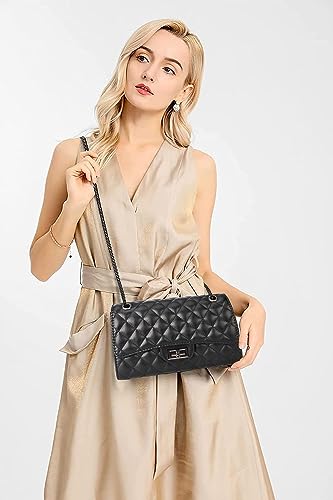 Gladdon Quilted Crossbody Purse for Women Trendy Ladies Shoulder Bag with Chain Designer Purses Black II - Image 3