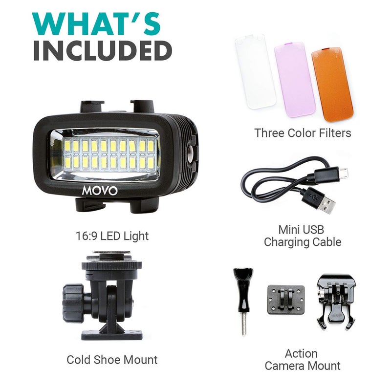 Movo LED-WP Underwater High-Power Rechargeable LED Video Light with Action Camera and Shoe Mounts, Compatible with GoPro, DSLR - Perfect for Vlogging, Traveling, Scuba Diving, Snorkel, Surfing, Sport - Image 2