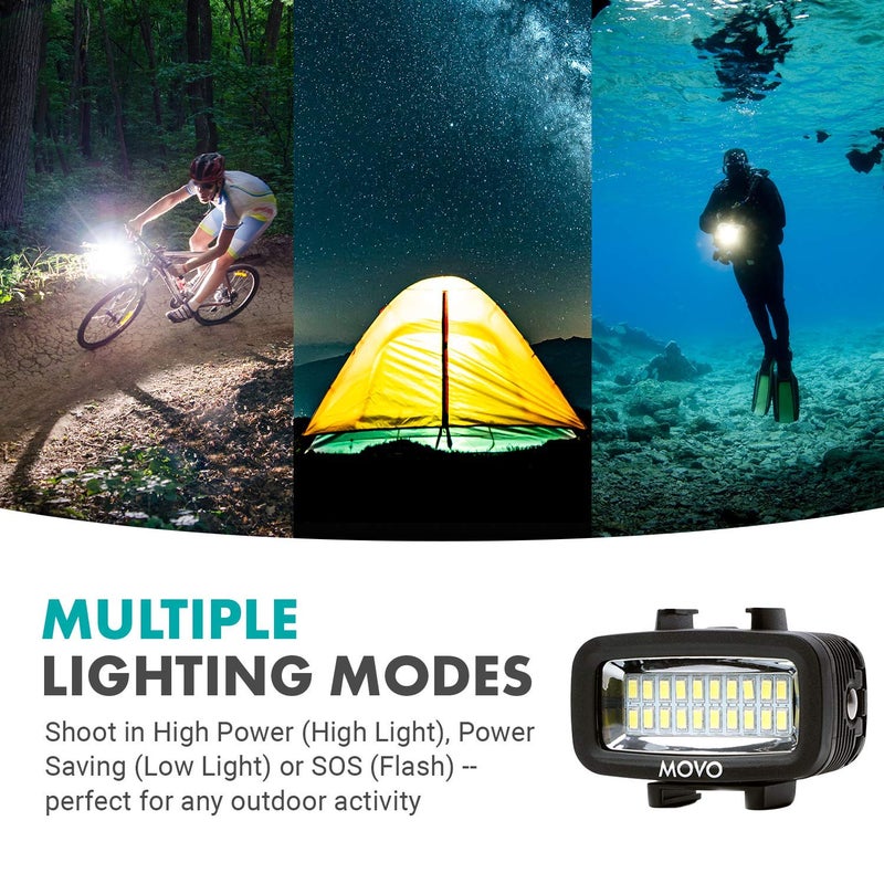 Movo LED-WP Underwater High-Power Rechargeable LED Video Light with Action Camera and Shoe Mounts, Compatible with GoPro, DSLR - Perfect for Vlogging, Traveling, Scuba Diving, Snorkel, Surfing, Sport - Image 5