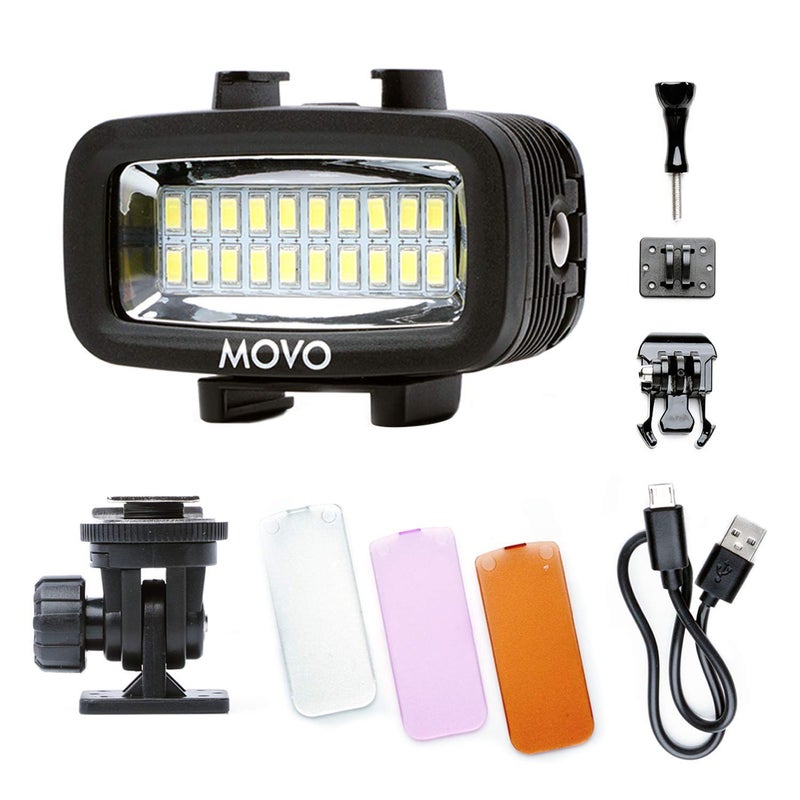 Movo LED-WP Underwater High-Power Rechargeable LED Video Light with Action Camera and Shoe Mounts, Compatible with GoPro, DSLR - Perfect for Vlogging, Traveling, Scuba Diving, Snorkel, Surfing, Sport - Image 1