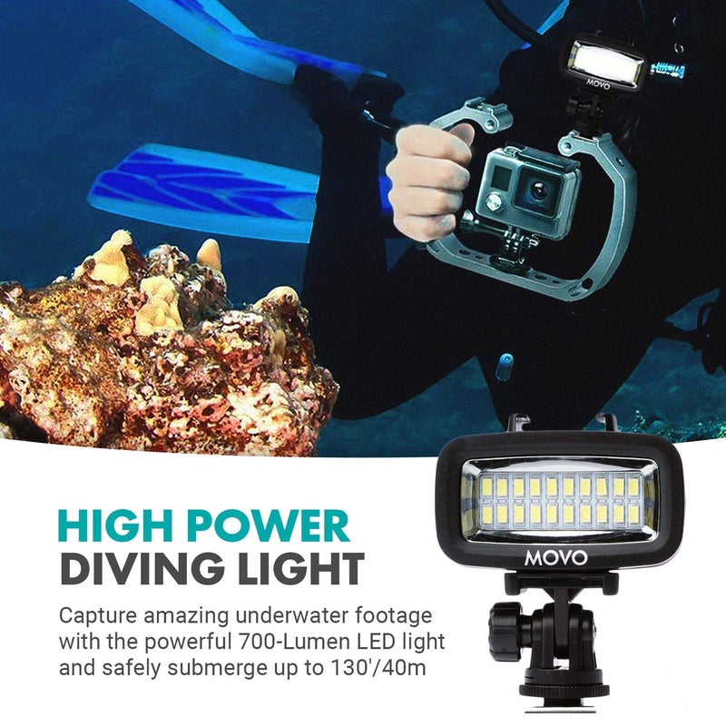 Movo LED-WP Underwater High-Power Rechargeable LED Video Light with Action Camera and Shoe Mounts, Compatible with GoPro, DSLR - Perfect for Vlogging, Traveling, Scuba Diving, Snorkel, Surfing, Sport - Image 3