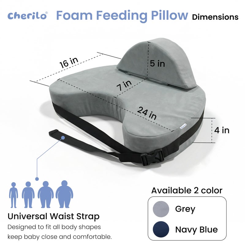 Cherilo Memory Foam Feeding Pillow for New Born Baby | Nursing Pillow with Removable Velvet Cover | Ergonomic Breast Feeding Pillow for Baby with Support – Grey - Image 2
