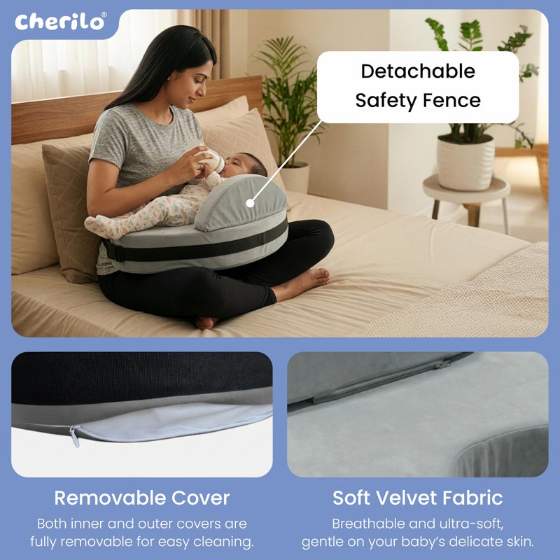 Cherilo Memory Foam Feeding Pillow for New Born Baby | Nursing Pillow with Removable Velvet Cover | Ergonomic Breast Feeding Pillow for Baby with Support – Grey - Image 3