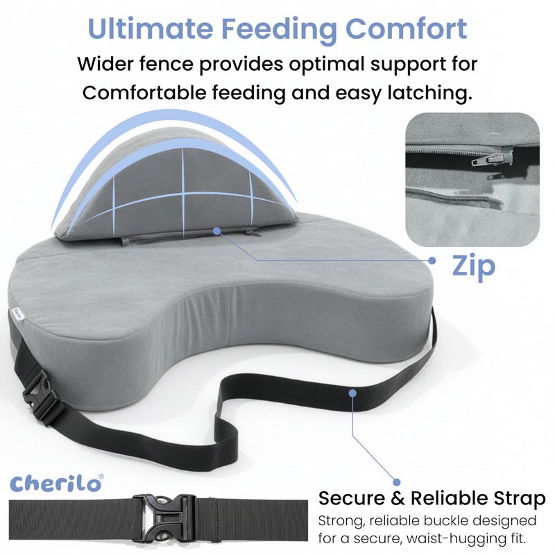 Cherilo Memory Foam Feeding Pillow for New Born Baby | Nursing Pillow with Removable Velvet Cover | Ergonomic Breast Feeding Pillow for Baby with Support – Grey - Image 4