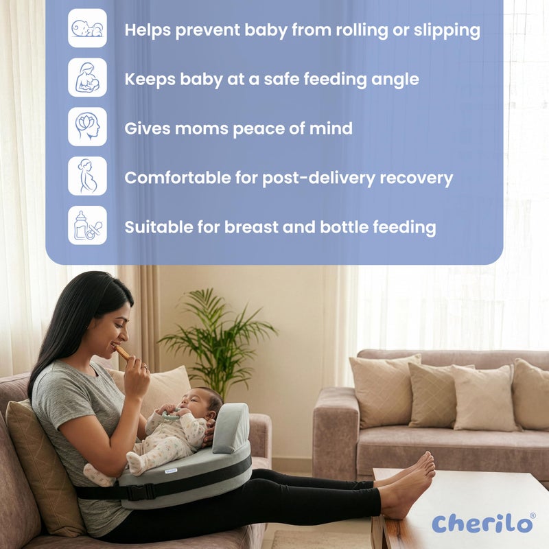 Cherilo Memory Foam Feeding Pillow for New Born Baby | Nursing Pillow with Removable Velvet Cover | Ergonomic Breast Feeding Pillow for Baby with Support – Grey - Image 5