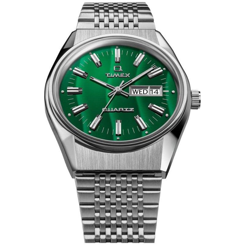 TIMEX ساعة تيمكس كيو ريشيو فالكون آي 38 مم - علبة فضية مع قرص أخضر وسوار من الفولاذ المقاوم للصدأ - Image 2