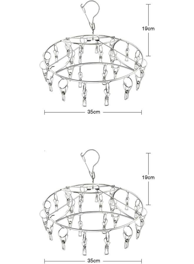 Round Hanging Drying Rack with 20 Clips, Stainless Steel, Sock Drying Hanger, Underwear Storage Rack, for Drying Towels, Bras, Lingerie, Baby Clothes(36 * 19cm)  - Image 2