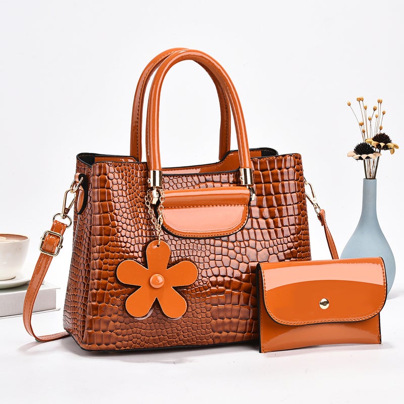 New Stone Pattern Bag Bright Leather High-Value Multi-Layer Large Capacity Handbag All-Match Trendy Crossbody Bag - Image 3