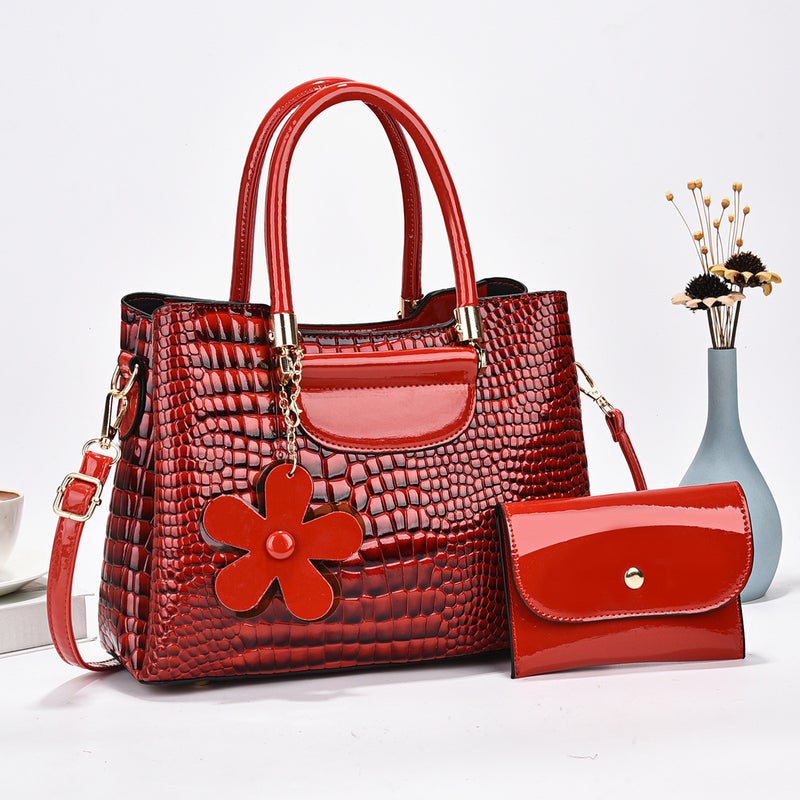 New Stone Pattern Bag Bright Leather High-Value Multi-Layer Large Capacity Handbag All-Match Trendy Crossbody Bag - Image 4