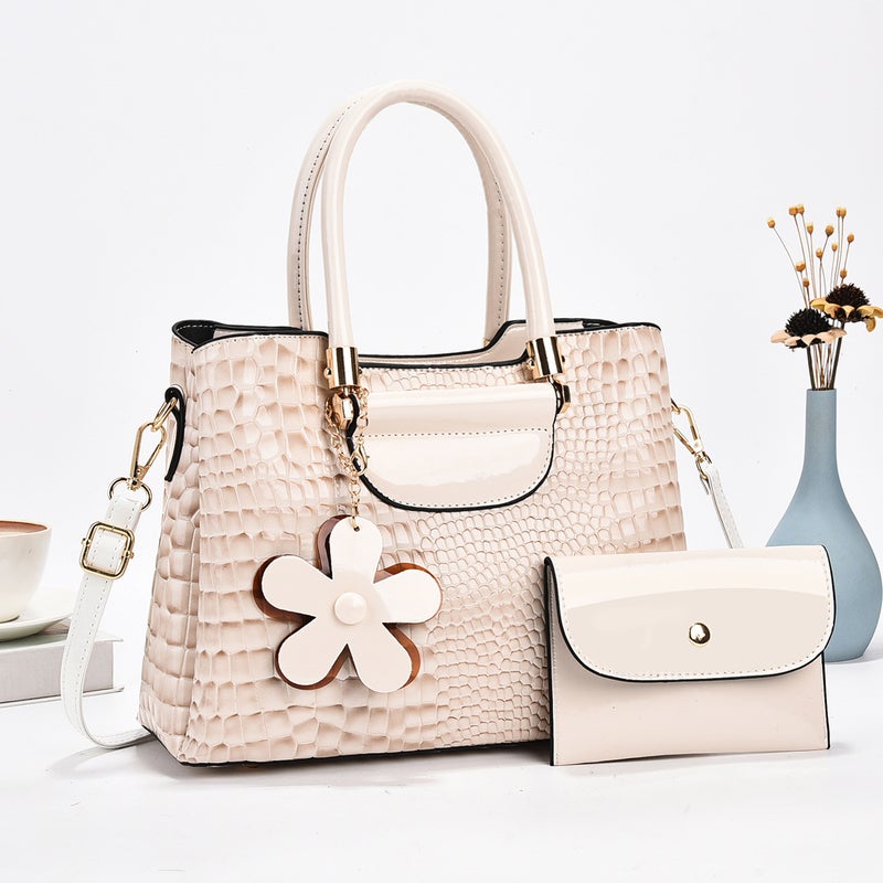 New Stone Pattern Bag Bright Leather High-Value Multi-Layer Large Capacity Handbag All-Match Trendy Crossbody Bag - Image 1