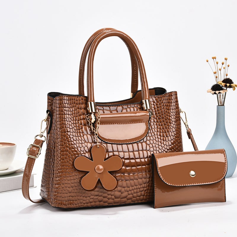 New Stone Pattern Bag Bright Leather High-Value Multi-Layer Large Capacity Handbag All-Match Trendy Crossbody Bag - Image 5
