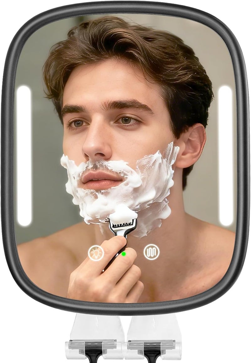 Showvigor Heated Shower Mirror Fogless for Men, Rechargeable Anti-Fog Shaving Mirror No-Drilling -Adjustable Dimmable Lights with 2 Razor Holders & Detachable Suction Cups Waterproof for Bathroom(White) (Black) - Image 1