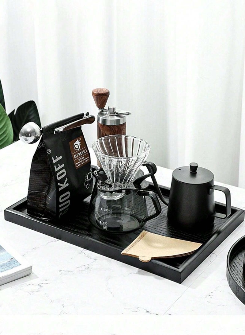 بيتك طقم صواني تقديم خشبية سوداء – 3 قطع مستطيلة، مانعة للانزلاق، مع حواف مرتفعة للشاي والقهوة والوجبات الخفيفة للمطبخ والمنزل والمطاعم - Image 3