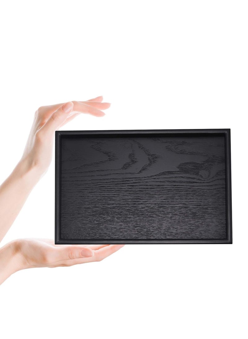 بيتك طقم صواني تقديم خشبية سوداء – 3 قطع مستطيلة، مانعة للانزلاق، مع حواف مرتفعة للشاي والقهوة والوجبات الخفيفة للمطبخ والمنزل والمطاعم - Image 4