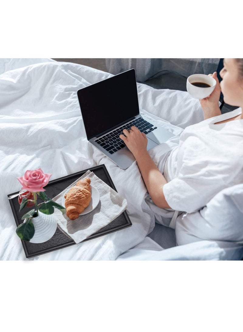 بيتك طقم صواني تقديم خشبية سوداء – 3 قطع مستطيلة، مانعة للانزلاق، مع حواف مرتفعة للشاي والقهوة والوجبات الخفيفة للمطبخ والمنزل والمطاعم - Image 5