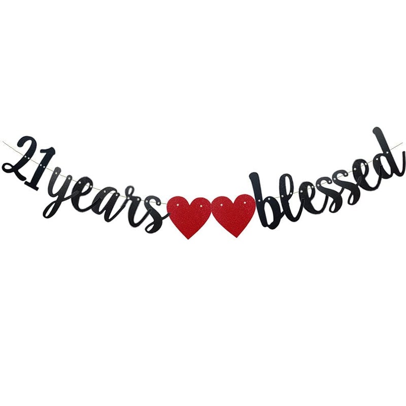 Festiko®21 Years Blessed Banner Black Paper Glitter Party Decorations for 21ST Wedding Anniversary 21 Years Old 21ST Birthday Party Supplies Letters Black - Image 5