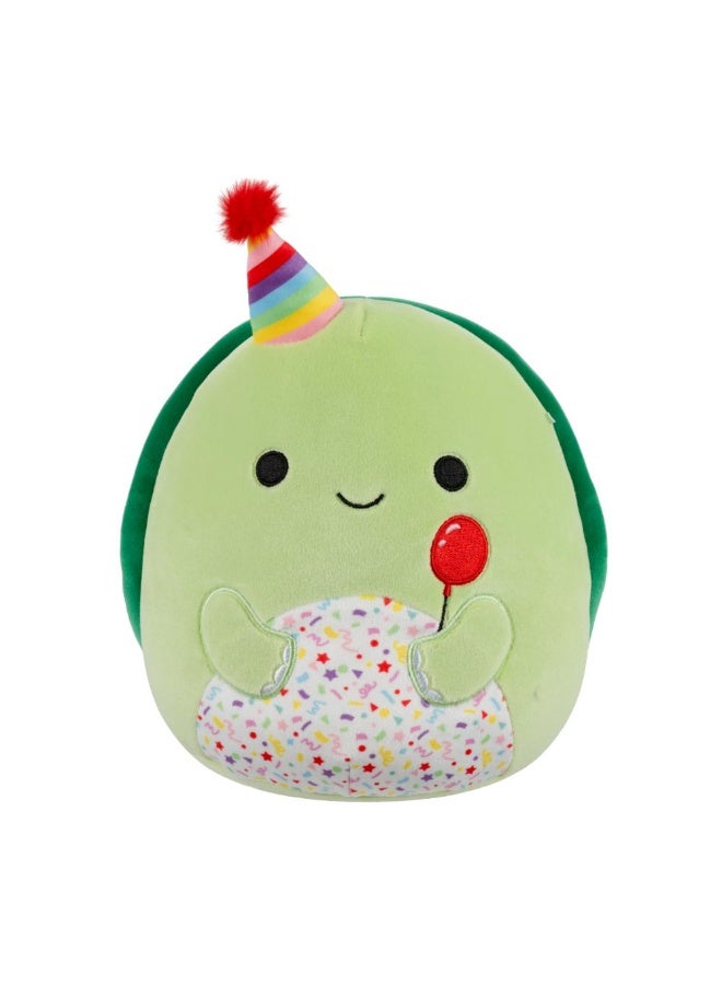 Squishmallows SQCR - Little Plush (7.5 Inch Squishmallows) (Henry - Green Turtle With Birthday Hat And Confetti Belly Holding Balloon) - Image 1
