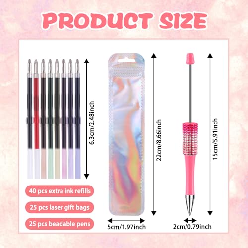 Vellibring 90 Pcs DIY Diamond Beadable Pen Kit Multicolor Bulk Ballpoint DIY Crafting Pens with 8 Colors Refills Bags for Students Teachers School Office Accessories Supplies - Image 3