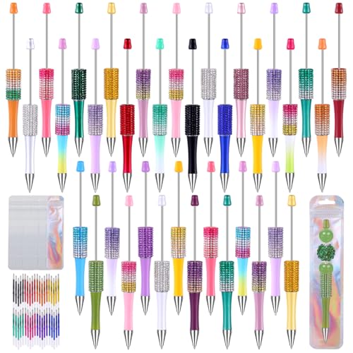 Vellibring 90 Pcs DIY Diamond Beadable Pen Kit Multicolor Bulk Ballpoint DIY Crafting Pens with 8 Colors Refills Bags for Students Teachers School Office Accessories Supplies - Image 1
